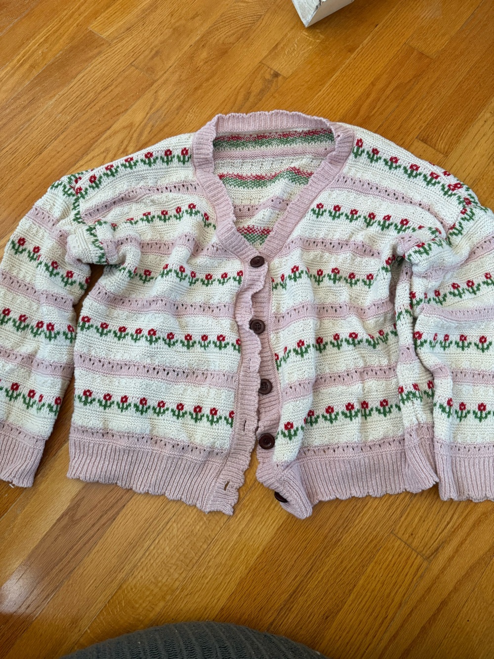 Girls Pink Floral Knit Cardigan - Brand Unspecified